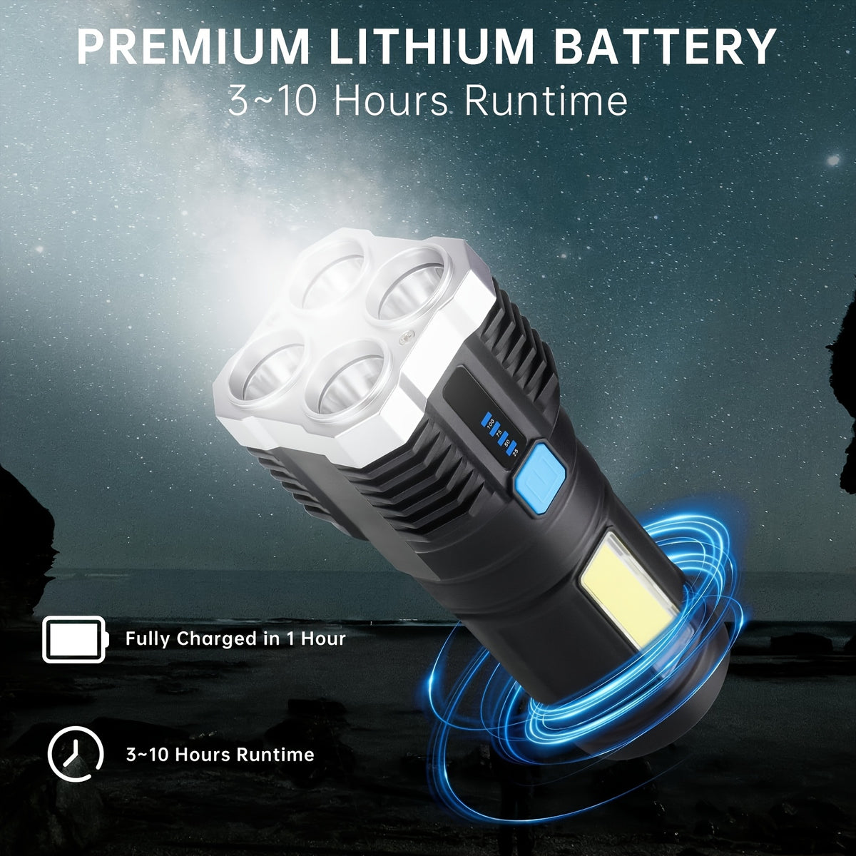 High-Power LED Flashlight, 4 Lamp Beads