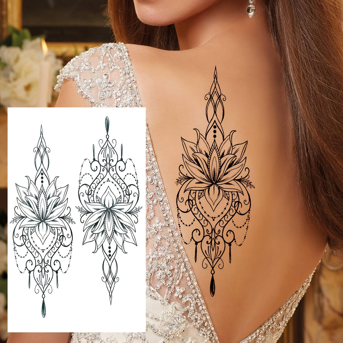 Realistic Waterproof Henna - Lotus Mandala Temporary Tattoo Stickers