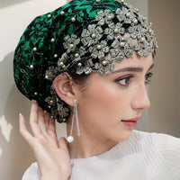 Elegant Jacquard Polyester Headscarf with Pearl Embellishments