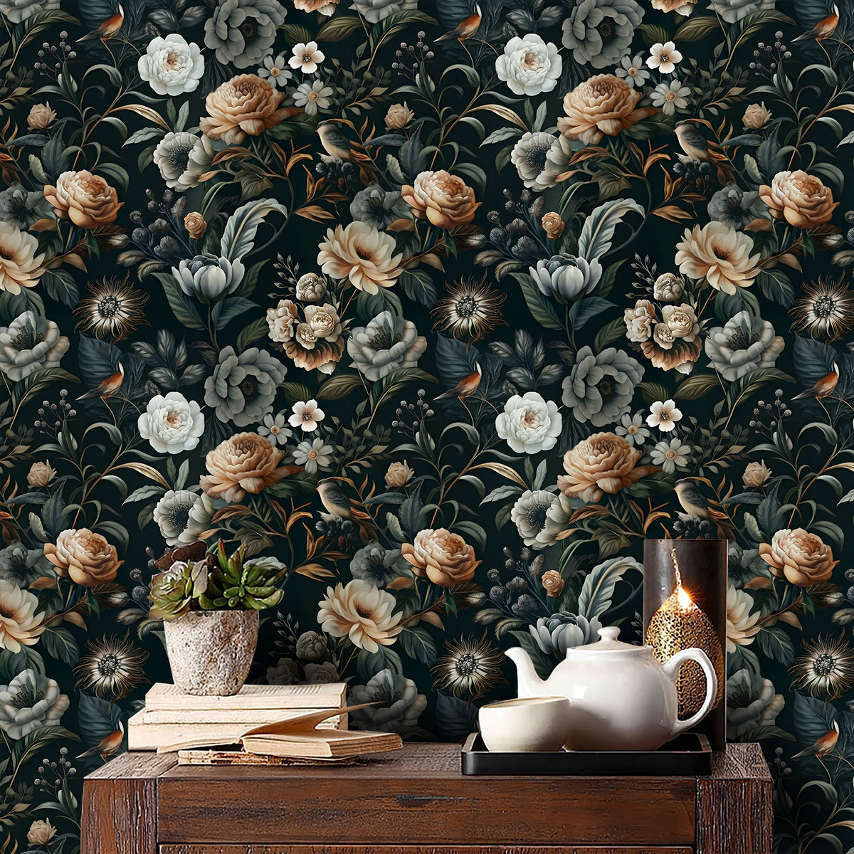 Elegant Dark Floral Peel and Stick Wallpaper