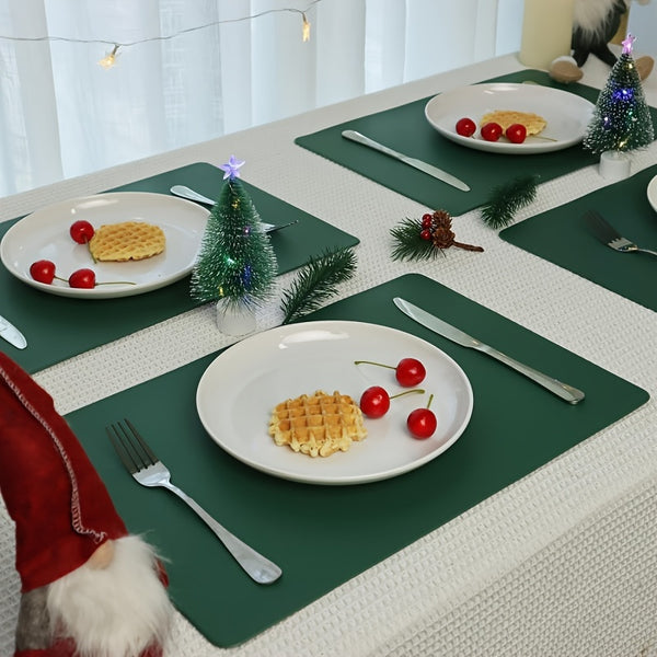 Luxury Faux Leather Placemats Set of 6, Solid Color Rectangle Non-Slip Heat-Resistant Dining Table Mats for Christmas, High-End European Style for Home, Restaurant, Cafe - Easy Clean Woven Table Mats