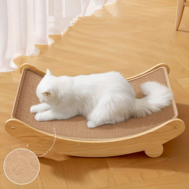 Whisker Wonders Linen-Covered Wooden Cat Lounger