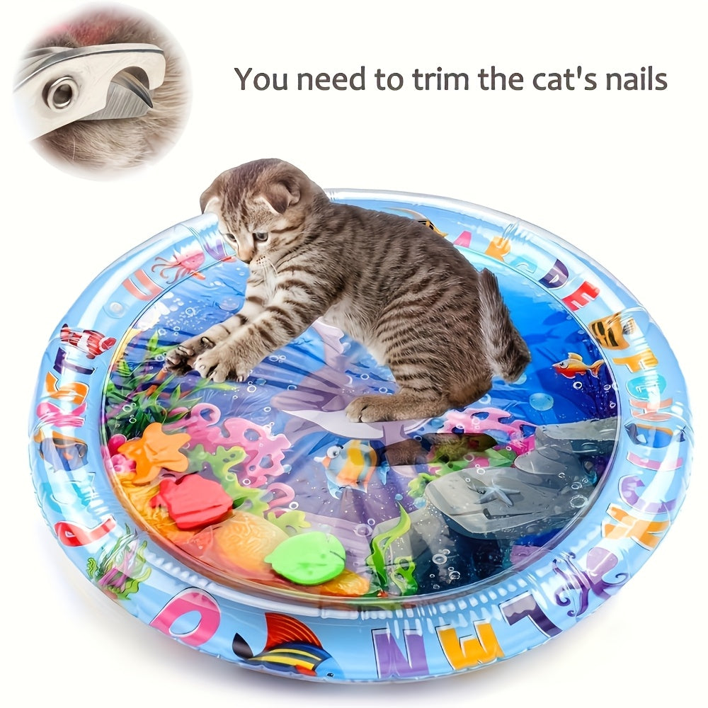 Interactive Splash-Proof Cat Play Mat with Floating Fish Design