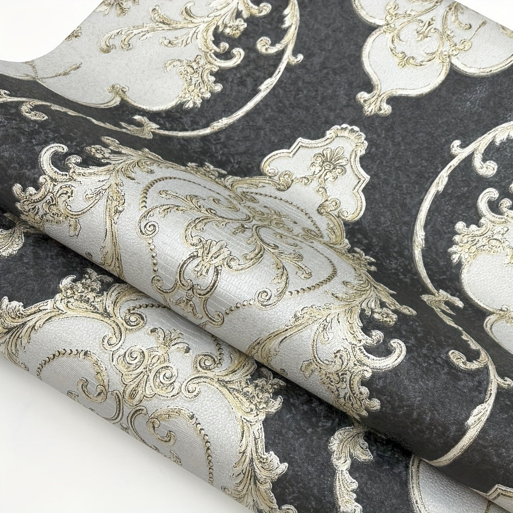 Floral Damask Vinyl Wallpaper Roll - Washable Non-Adhesive Wall Covering