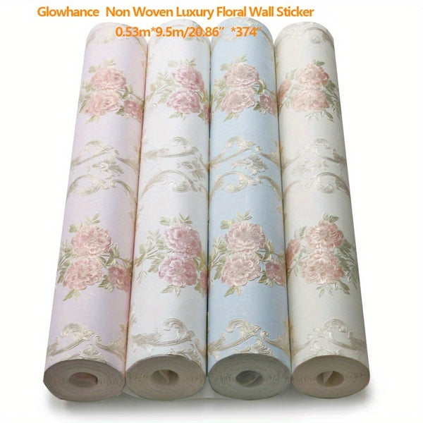 Glowhance Floral Wallpaper Roll, Pre-Pasted Non-Woven Luxurious Style Wall Covering