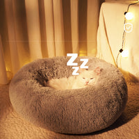 Cozy All-Season Cat Bed with Non-Slip Bottom, Round Polyester