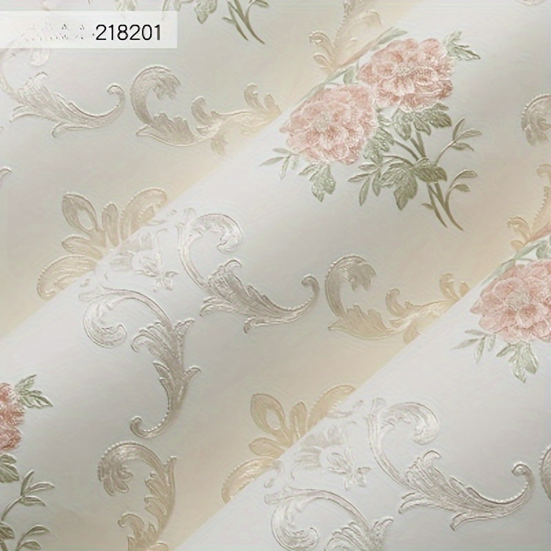 Glowhance Floral Wallpaper Roll, Pre-Pasted Non-Woven Luxurious Style Wall Covering