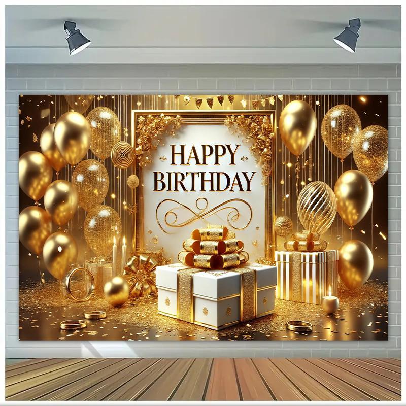 Luxurious Golden-Themed Happy Birthday Backdrop - 243.84x182 cm