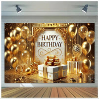 Luxurious Golden-Themed Happy Birthday Backdrop - 243.84x182 cm