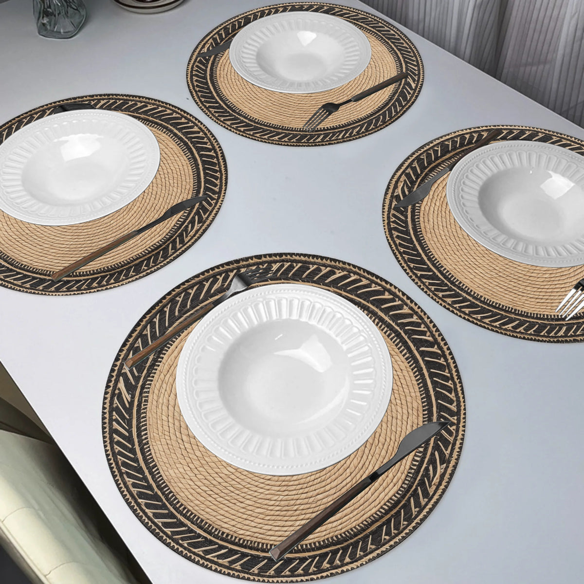 4-Pack Vintage Golden Round Placemats, 38.1cm Polyester Non-Slip Washable Table Mats for Home, Kitchen, Banquet, Party Dining Decor
