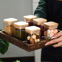 10-Piece Square Glass Spice Jars Set with Measuring Spoon