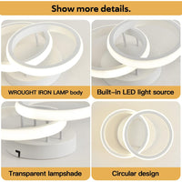 Double Circle Three-color Metal Eye Protection LED Ceiling Light Linear Design Semi-embedded Lamp Modern LED Ceiling Light, Acrylic LED Ceiling Light Suitable for Living Room, Corridor, Bedroom, Hotel, Bathroom