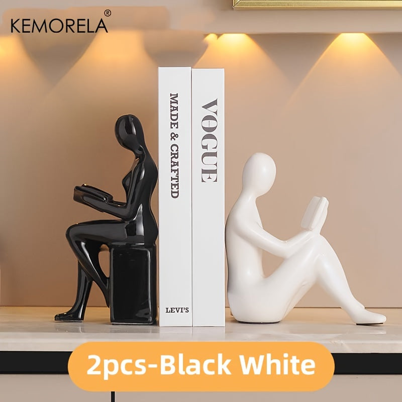 KEMORELA Vintage Ceramic Figurines Set of 2, Luxury Book Reading Statues, Non-Electric Decor for Living Room, Bedroom, Home and Office