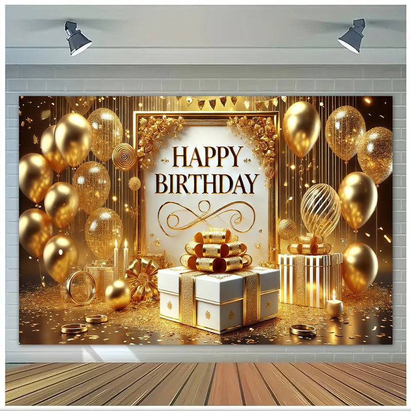 Luxurious Golden-Themed Happy Birthday Backdrop - 243.84x182 cm