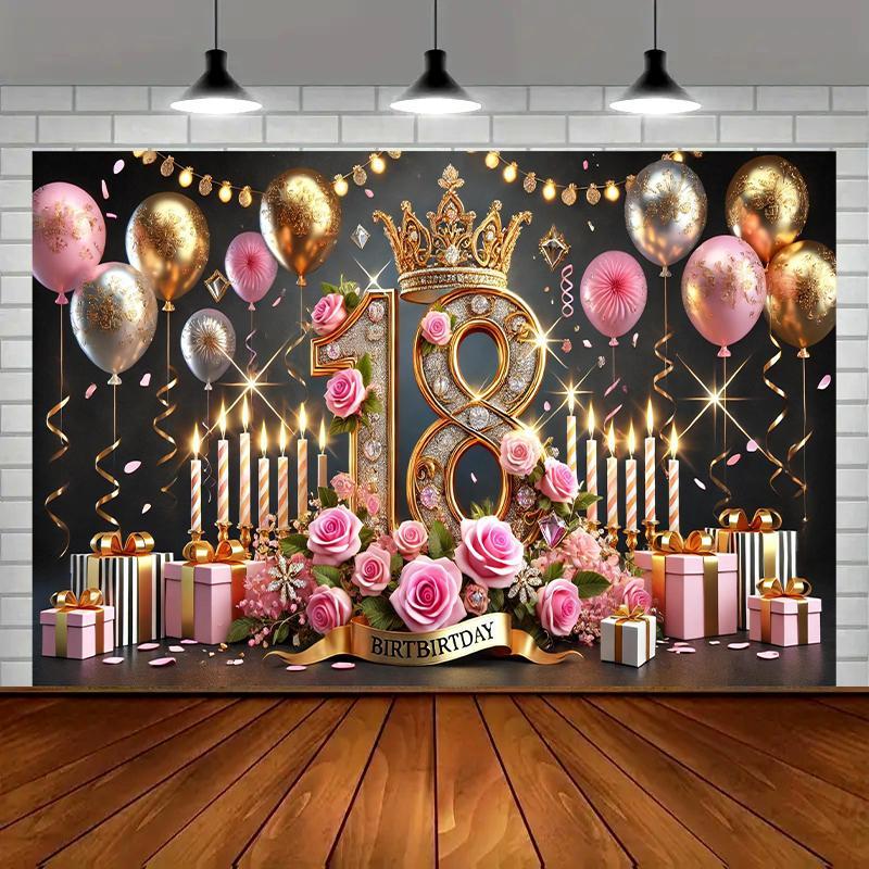 Elegant 18th Birthday Celebration Banner, Polyester - 243.84x182.88cm