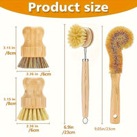 2/4pcs Natural Wood Handle Kitchen Cleaning Brush Set, Reusable Medium Firmness, with Sisal and Palm Fiber, for Pots, Pans, and Vegetables, Non-Electric Cookware Scrubbing Kit