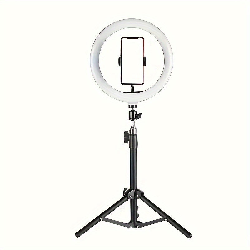 10-Inch USB Selfie LED Light Shooting + Desktop Tripod Stand for iPhone Android, (Warm/ Cool/ Normal) for Live Streaming Makeup Vlog, Photography Accessories, Spring Gif