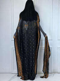 Print Boat Neck Abaya, Elegant Short Batwing Sleeve Loose Dress With Scarf For Spring & Summer, Women'S Clothing