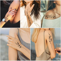 Temporary Tattoos - Long Flowers Vine Leaves Plant Designs - 12 Sheets