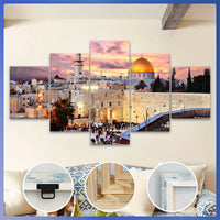Wooden Framed Canvas, The Urban Landscape Of Jerusalem Theme Poster - 5pcs