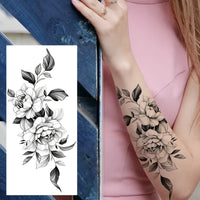 Black Sketch Peony Flower Temporary Tattoo - 1 Sheet