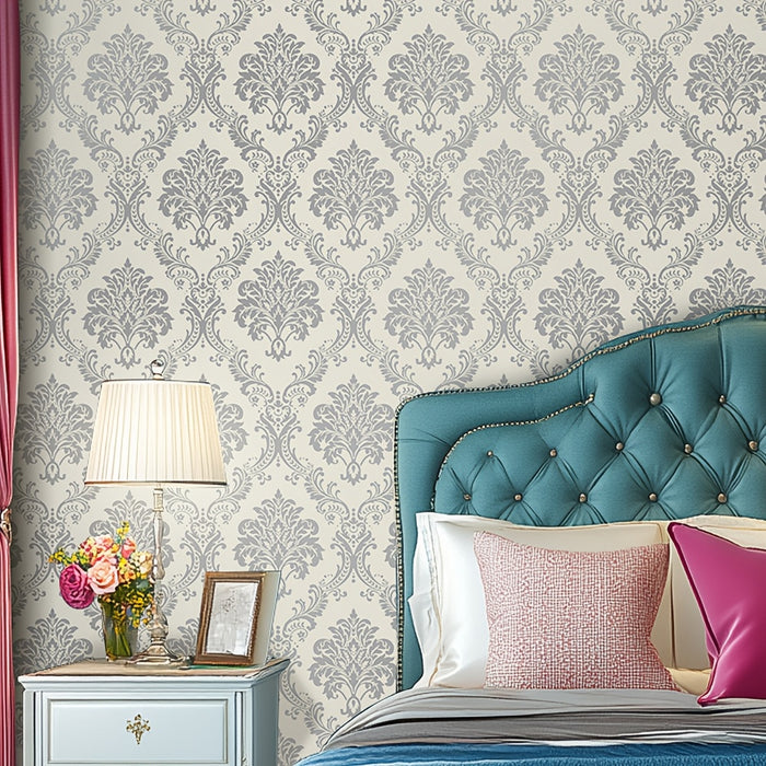 Easy Peel & Stick Silvery Damask Wallpaper