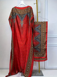 Print Boat Neck Abaya, Elegant Short Batwing Sleeve Loose Dress With Scarf For Spring & Summer, Women'S Clothing