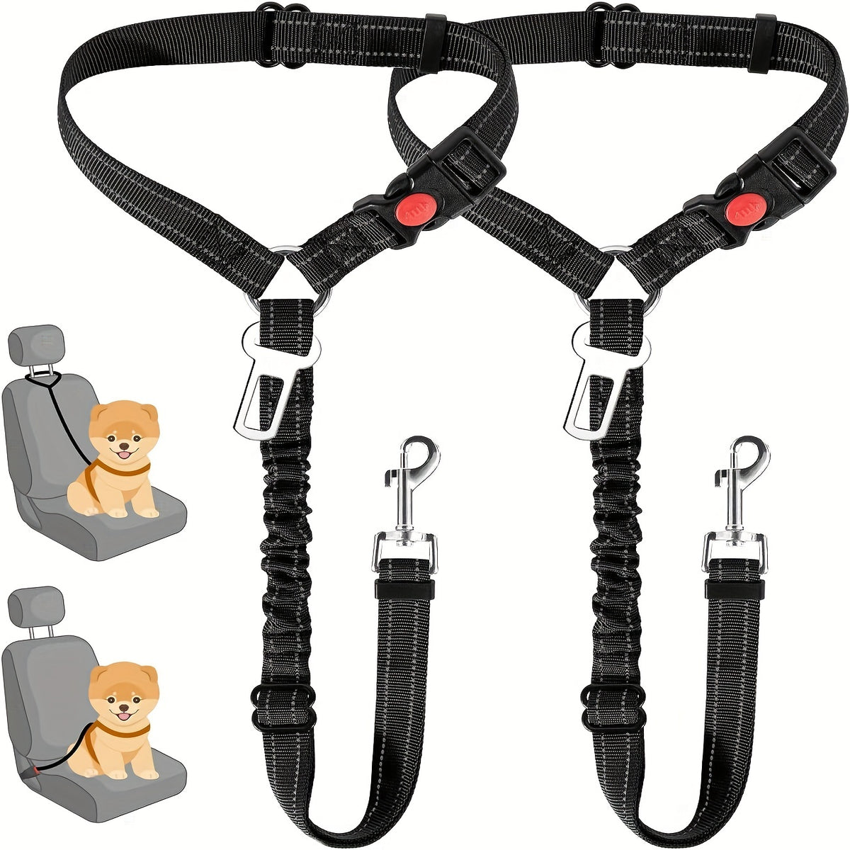 Adjustable 2-in-1 Pet Car Seat Belt & Harness - Durable Polyester, Hand-Washable