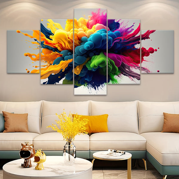 Modern Art Canvas Wall Decor Set - Colorful Smoke & Fog Design - 5pcs