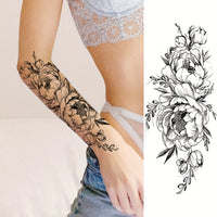 Realistic Black Peony Flower Temporary Tattoo Sticker