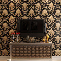 Luxury Black & Golden 3D Damask Embossed Wallpaper