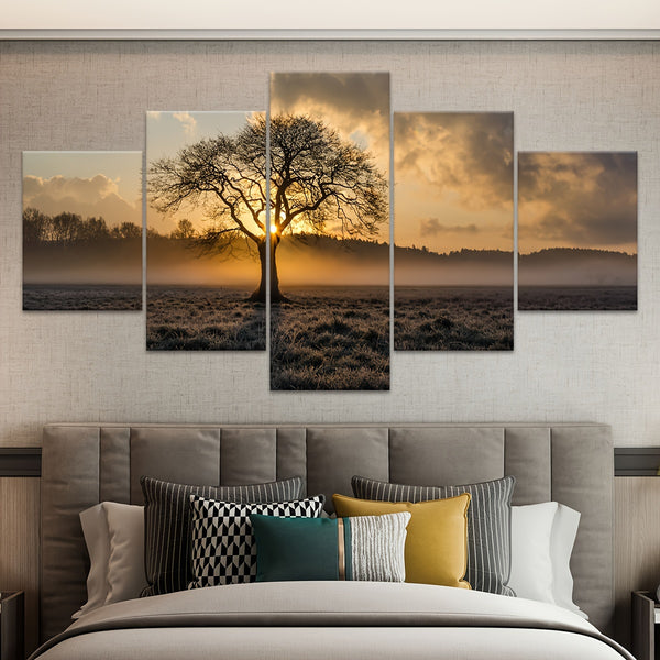 Sunrise Tree Scenery Canvas Wall Art Set - 5pcs