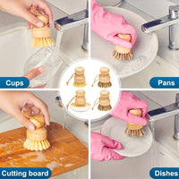 2/4pcs Natural Wood Handle Kitchen Cleaning Brush Set, Reusable Medium Firmness, with Sisal and Palm Fiber, for Pots, Pans, and Vegetables, Non-Electric Cookware Scrubbing Kit