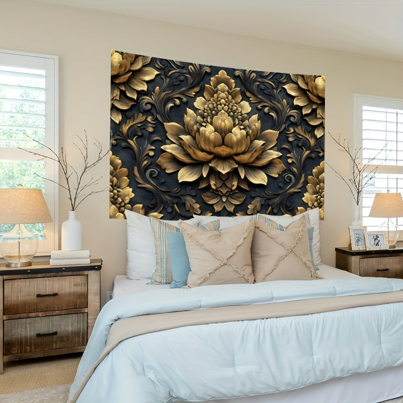 Luxurious 3D Wallpaper with Elegant Black & Golden Floral Design