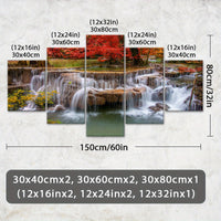 Wooden Framed Canvas, Jungle And Stream Theme Poster - 5pcs