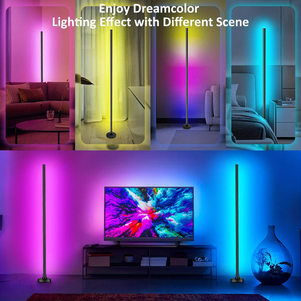 RGB LED Floor Lamps, Multi-Color Mood Lighting with Music Sync - 2-Pack