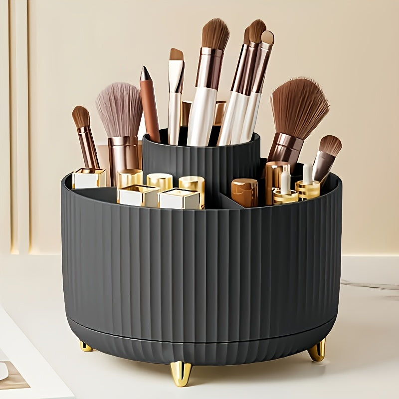 Luxury 360-Degree Rotating Makeup Organizer with 5 Compartments - Hypoallergenic, Durable Plastic Storage for Brushes, Lipsticks & More - Easy Install, Polished Finish