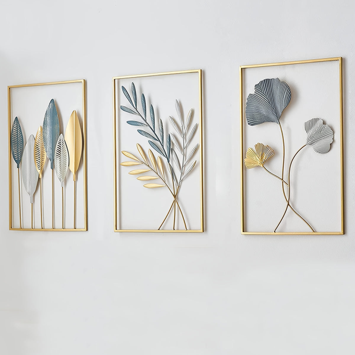 Colorful Leaf Metal Wall Art - Nordic Luxe Iron Plant Decor - 3pcs Set
