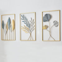 Colorful Leaf Metal Wall Art - Nordic Luxe Iron Plant Decor - 3pcs Set