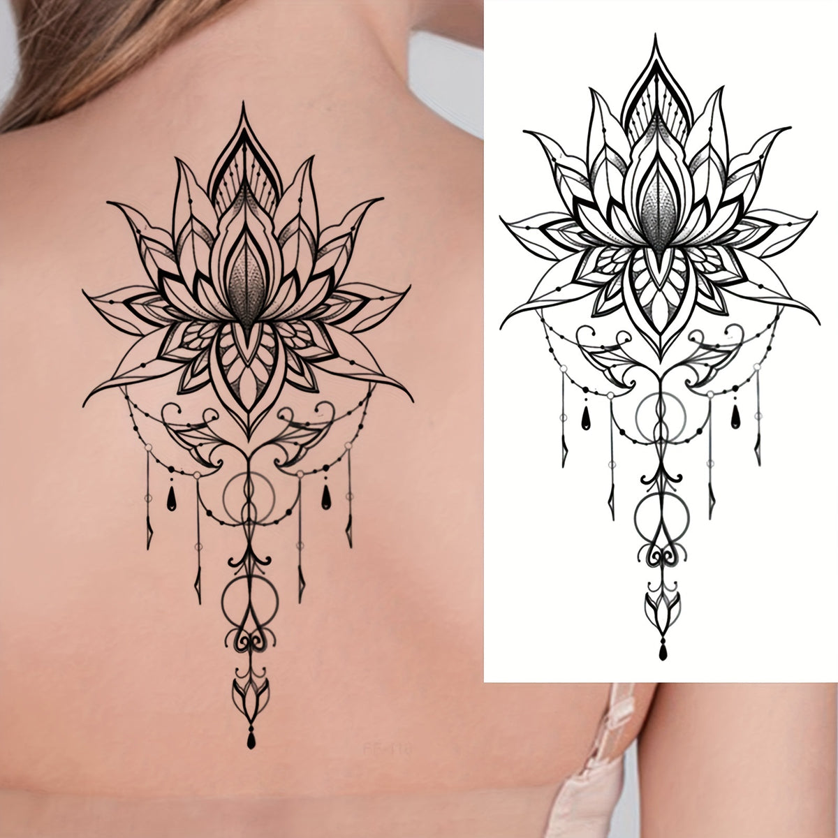Lotus Henna Temporary Tattoo - Body Art Stickers