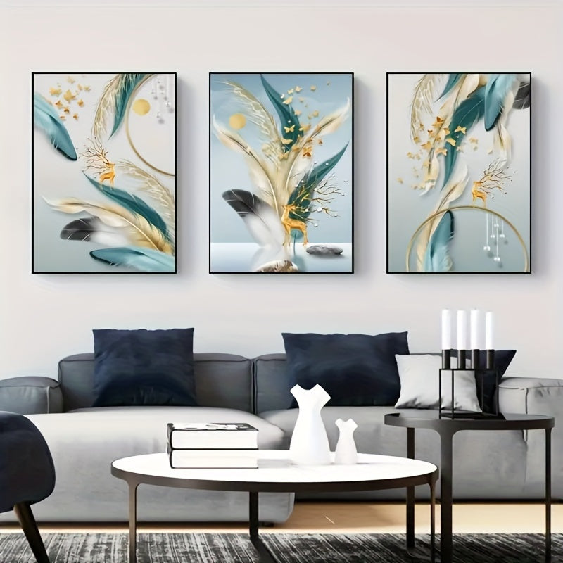 Modern Feather Canvas Art Set - Unframed -3pcs