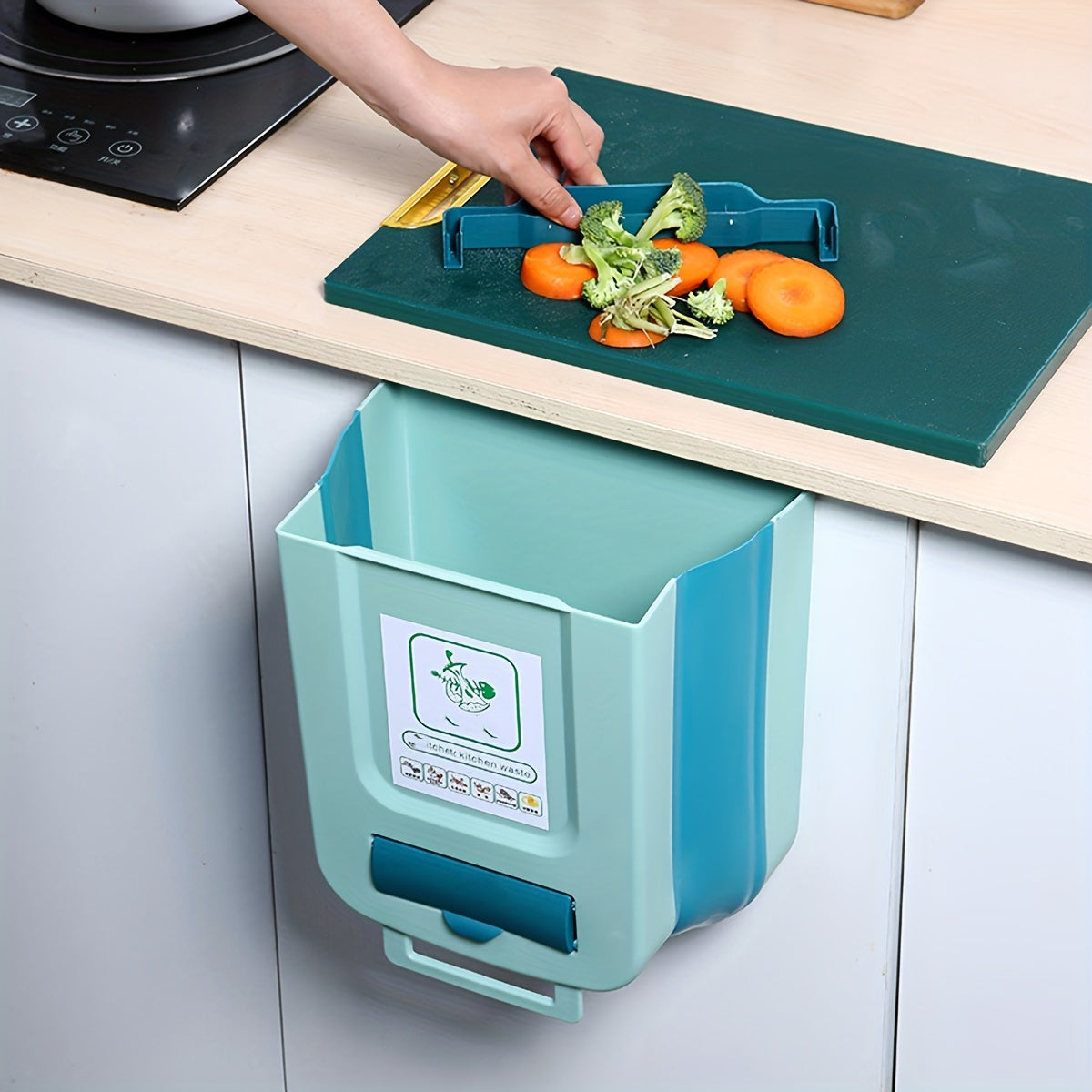 Large Foldable Hanging Trash Can for Kitchen Cabinet Doors