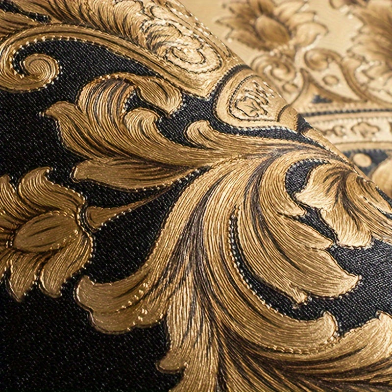 Luxury Black & Golden 3D Damask Embossed Wallpaper