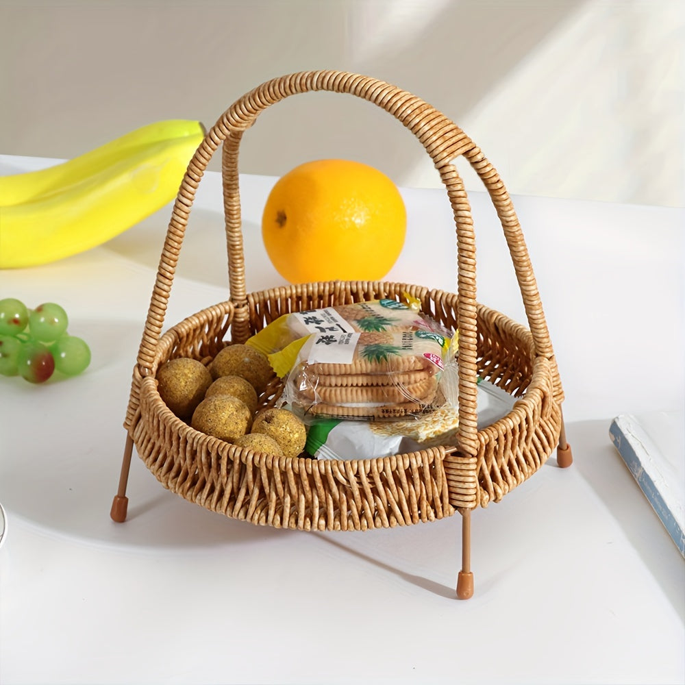 A Plastic Wicker Storage Rack, Portable Storage Tray, Multi-Purpose Handmade Woven Basket, Home Indoor Decoration, Food Service Tray for Restaurants And Hotels, Decorative Flower Basket for Weddings, Festive Storage Basket, F