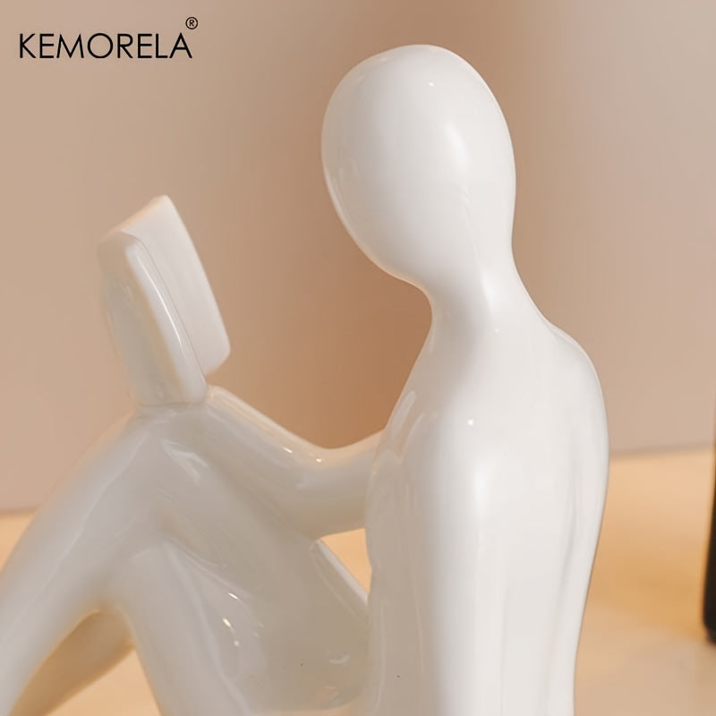 KEMORELA Vintage Ceramic Figurines Set of 2, Luxury Book Reading Statues, Non-Electric Decor for Living Room, Bedroom, Home and Office
