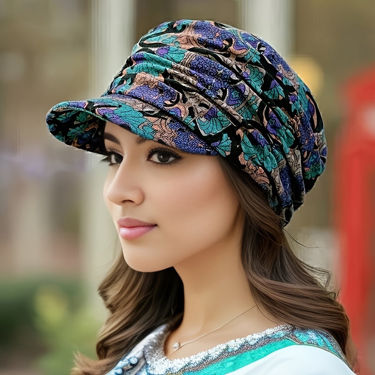 Women's Lightweight Newsboy Cap With Breathable Fabric, Floral Print