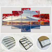 Wooden Framed Canvas, Beautiful Mount Fuji Theme Poster - 5pcs