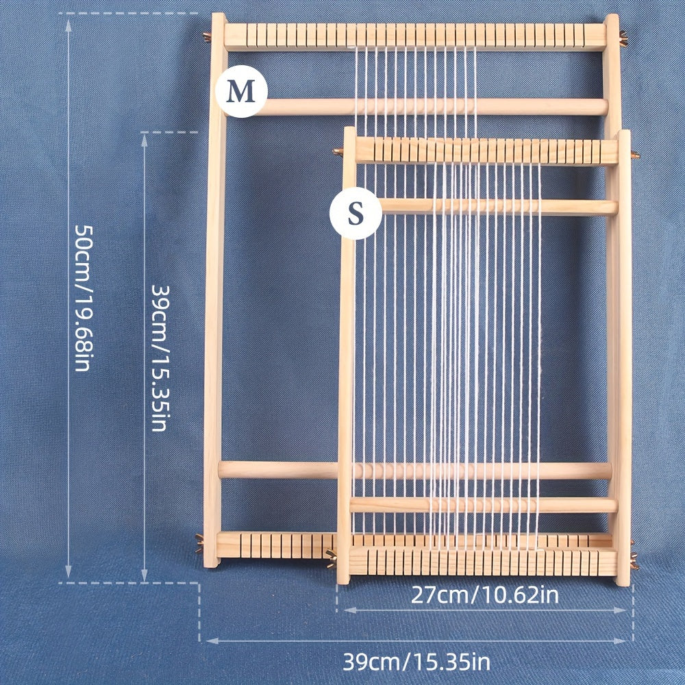 Wooden DIY Weaving Loom Kit, Handcraft Knitting Frame with Shuttle & Beaters, Yarn Weaving Tool for Tassel Tapestry & Carpet, No Electricity Required, Handmade Home Decor Craft Set