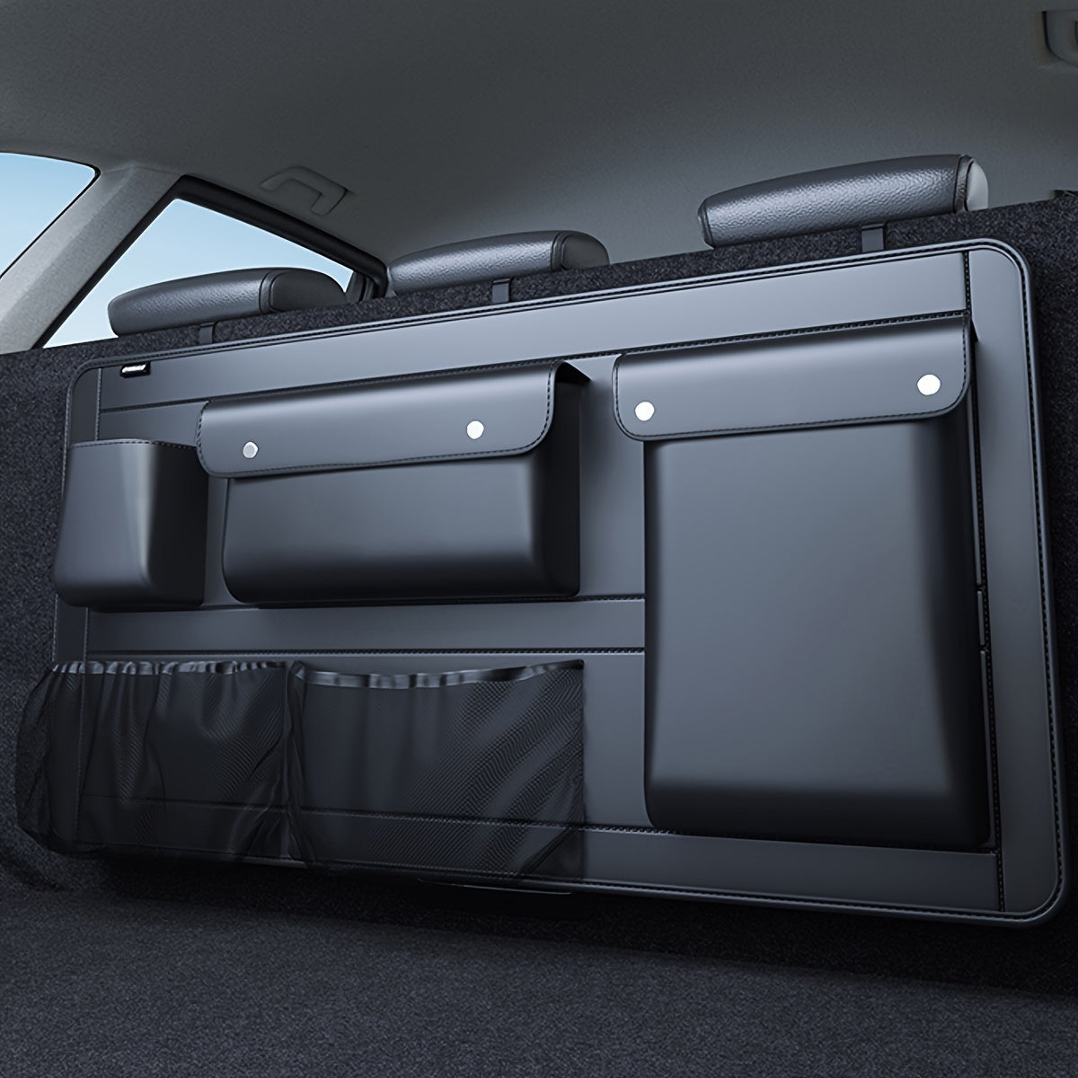 Large Capacity Car Trunk Organizer With Partition Design, Multifunctional PU Leather Storage Box