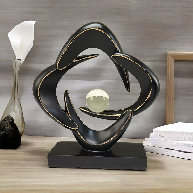 Luxury Resin Art Sculpture with Blue & Golden Glossy Finish – Elegant Abstract Design for Living Room, Wine Cabinet, TV Stand, or Office Decor